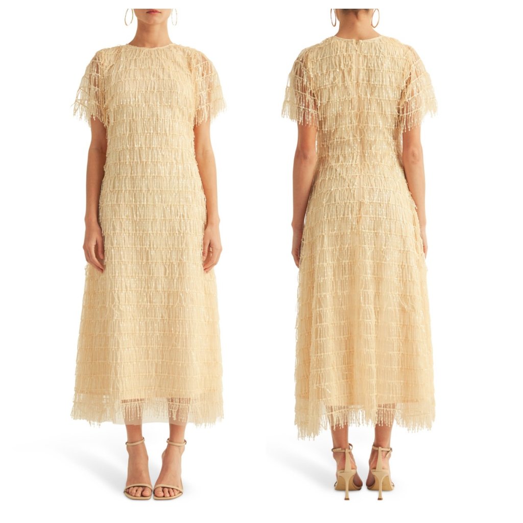 Arose Studio Anthropologie Treazure Sequin Fringe Midi Dress